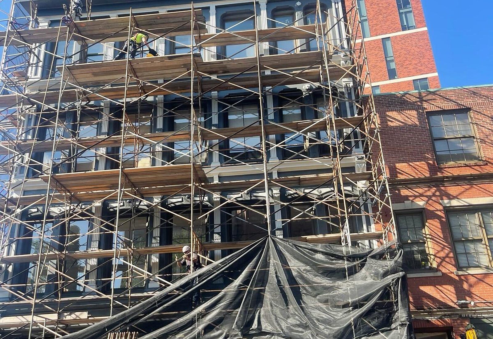 Scaffolding on a building undergoing restoration